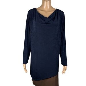 Chico's Travelers Blue Liquid Knit Cowl Neck Asymmetrical Hem Tunic Size 3 US XL